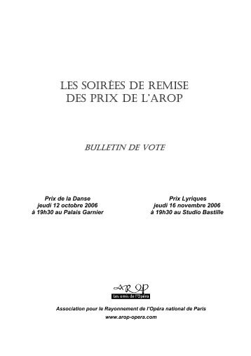 Prix Arop de la Danse - Association pour le rayonnement de l'OpÃ©ra ...