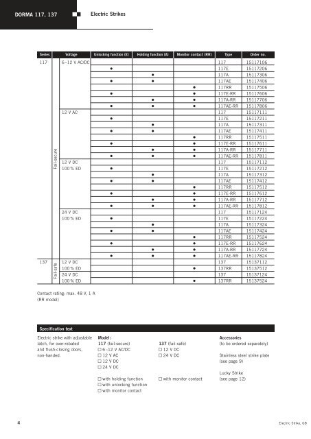 DORMA Electric Strikes and Locking Mechanisms - Solar Danmark ...