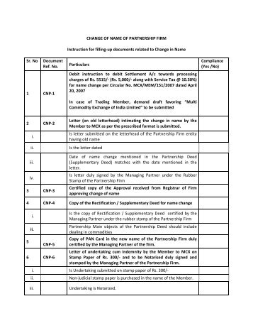 (Draft of letter of intimation of change in constitution/name to ... - MCX