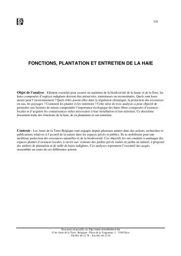 fonctions, plantation et entretien de la haie - les Amis de la Terre ...