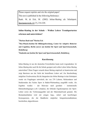 Inline-Skating in der Schule - Universität Flensburg