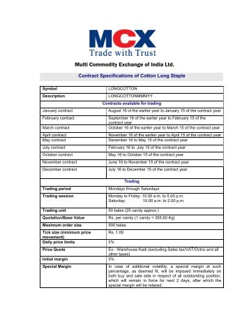 Multi Commodity Exchange of India Ltd. - MCX