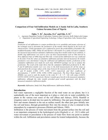 Comparison of Four Soil Infiltration Models on A Sandy Soil In Lafia ...