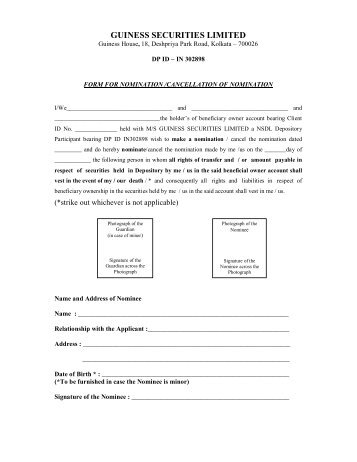 form for nomination /cancellation of nomination-nsdl - Guiness ...