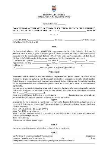 contratto in forma di scrittura privata per l'utilizzo - Provincia di Viterbo