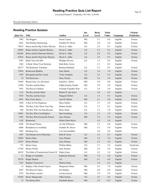 RPQuiz List - Bartlesville Public Schools