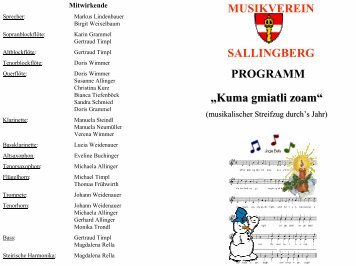 MUSIKVEREIN SALLINGBERG PROGRAMM âKuma gmiatli zoamâ