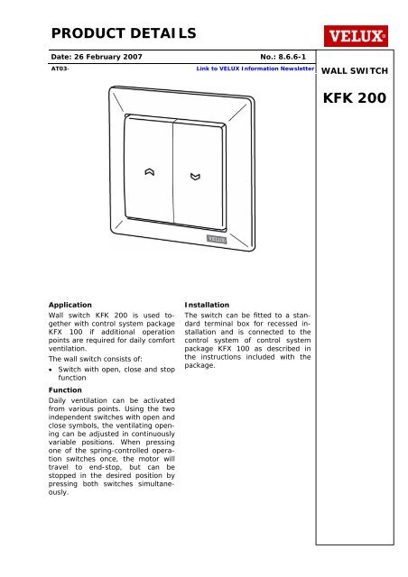 PRODUCT DETAILS KFK 200 - Velux
