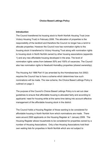 Choice Based Lettings Policy - North Norfolk District Council