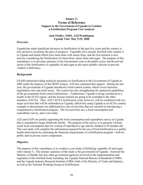 Fortification of Vegetable oil and Sugar with Vitamin A in Uganda