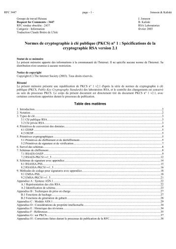 cryptographie à clé publique - RFC - Free