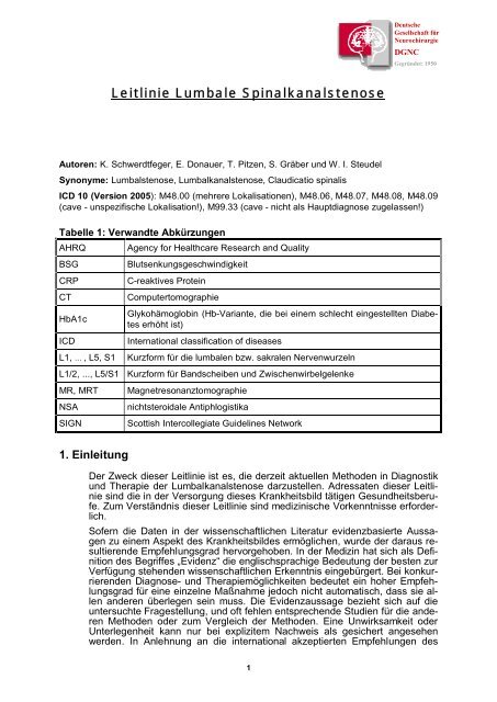 Leitlinie Lumbale Spinalkanalstenose - Klinikum Fulda