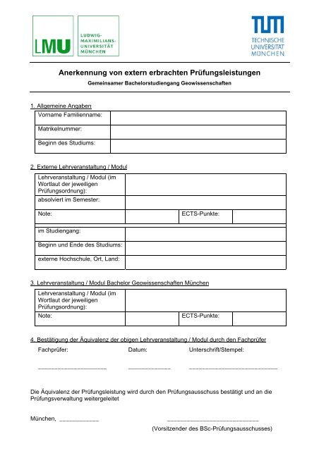 Anerkennung Von Vorleistungen Studium Geowissenschaften Lmu De
