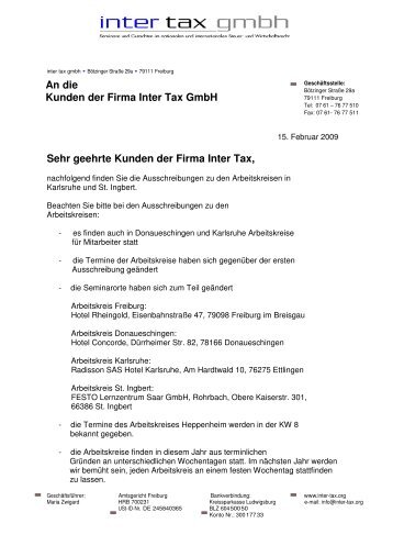 Sehr geehrte Kunden der Firma Inter Tax, An die ... - Inter Tax GmbH