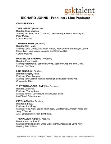 RICHARD JOHNS - Producer / Line Producer - gsktalent