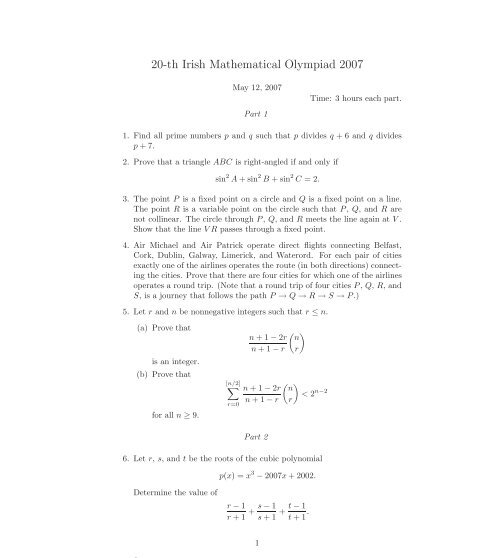20-th Irish Mathematical Olympiad 2007