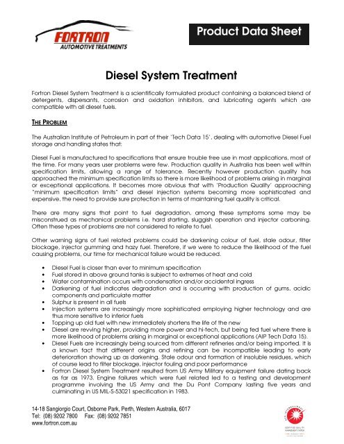 Diesel System Treatment Product Data Sheet - Fortron Automotive ...
