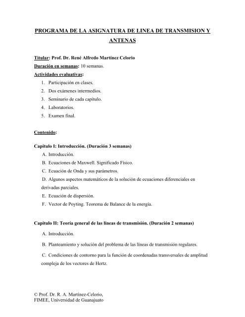 programa de la asignatura de linea de transmision y antenas