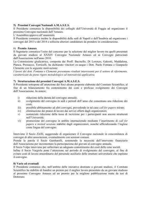 VERBALE DELL' ASSEMBLEA ORDINARIA DEI SOCI A.M.A.S.E.S. ...