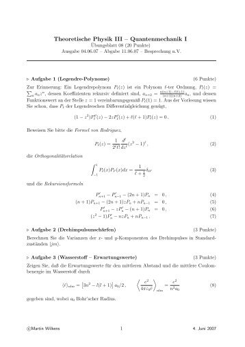 Theoretische Physik III â Quantenmechanik I