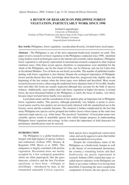 a review of research on philippine forest vegetation - Rainforestation