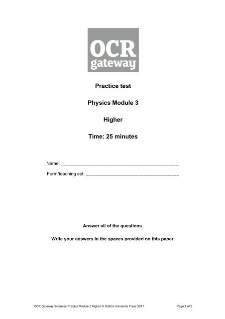 Physics Module 3 Physics Module 3 Practice Test - Kingsdown School