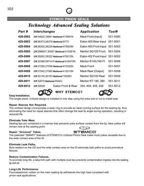 Stemco Wheel Seal Cross Reference Chart