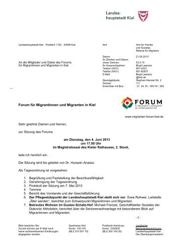 Forum fÃ¼r Migrantinnen und Migranten in Kiel - Landeshauptstadt Kiel