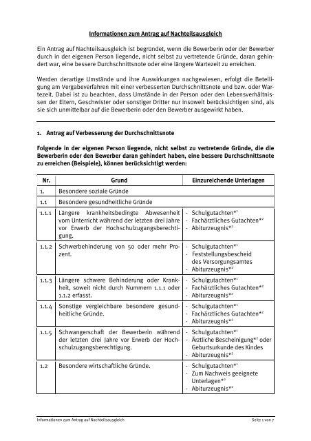 Informationen zum Antrag auf Nachteilsausgleich Ein Antrag auf ...