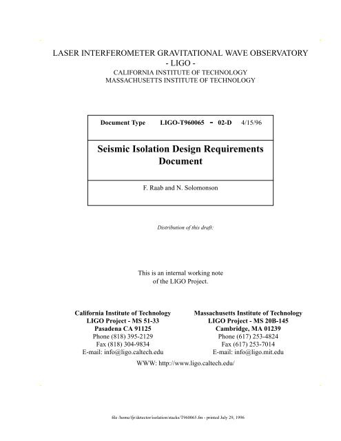 Seismic Isolation Design Requirements Documents - DCC