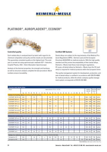 precious metal alloys - Heimerle + Meule