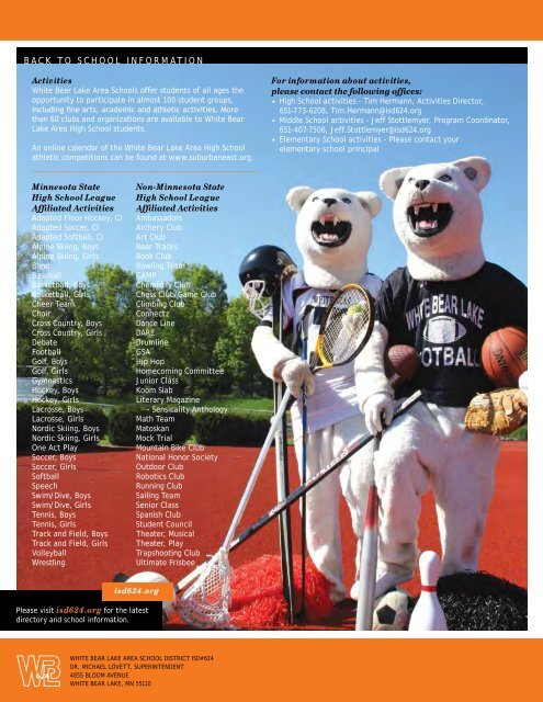 Activities Calendar - White Bear Lake Area Schools