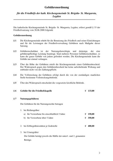 Gebührenordnung - St. Brigida - St. Margareta Online