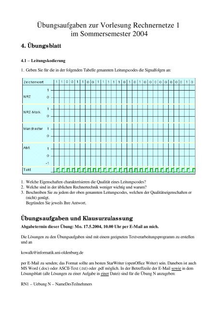 Ãbungsaufgaben zur Vorlesung Rechnernetze 1 im ...