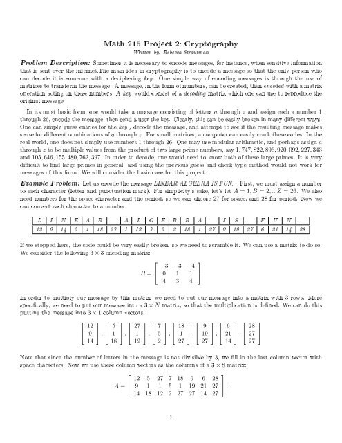 Math 215 Project 2: Cryptography