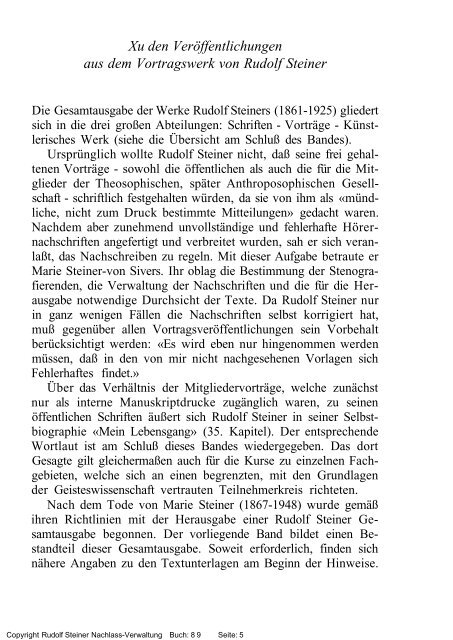 rudolf steiner gesamtausgabe vortrÃ¤ge - Freie Verwaltung des ...