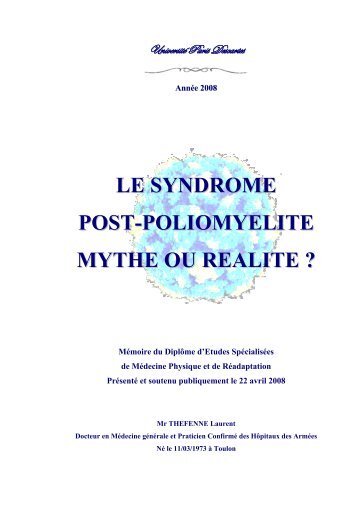 le syndrome post-poliomyelite mythe ou realite - Sofmer