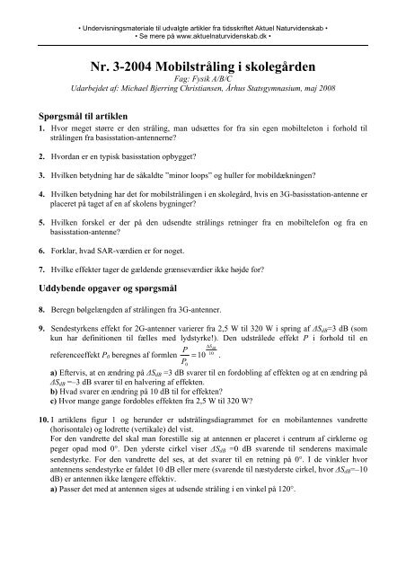 Nr. 3-2004 Mobilstråling i skolegården - Aktuel Naturvidenskab