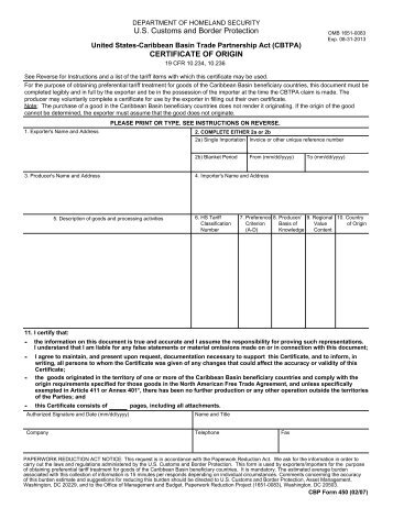 CERTIFICATE OF ORIGIN - - - - U.S. Customs and Border ... - Forms