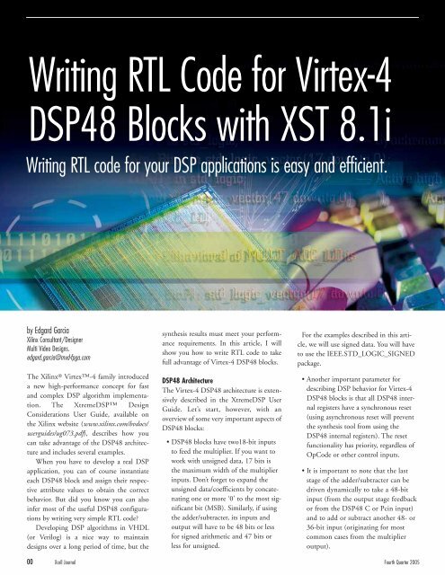 Writing RTL Code for Virtex-4 DSP48 Blocks with XST 8.1i
