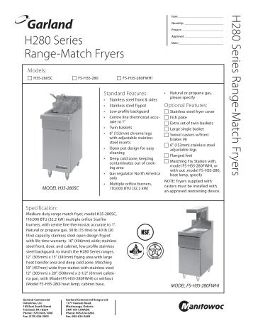H280 Series Range-Match Fryers H280 Series Range-M ... - Garland