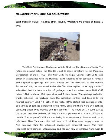 Management of Municipal Solid Waste - Envis