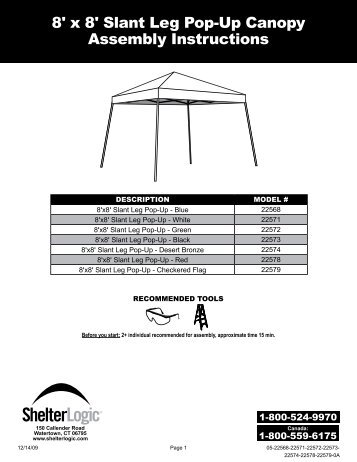 8' x 8' Slant Leg Pop-Up Canopy Assembly Instructions