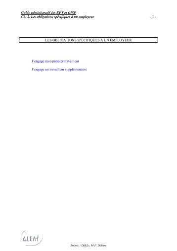 Guide administratif des EFT et OISP Ch. 2. Les obligations ... - Aleap