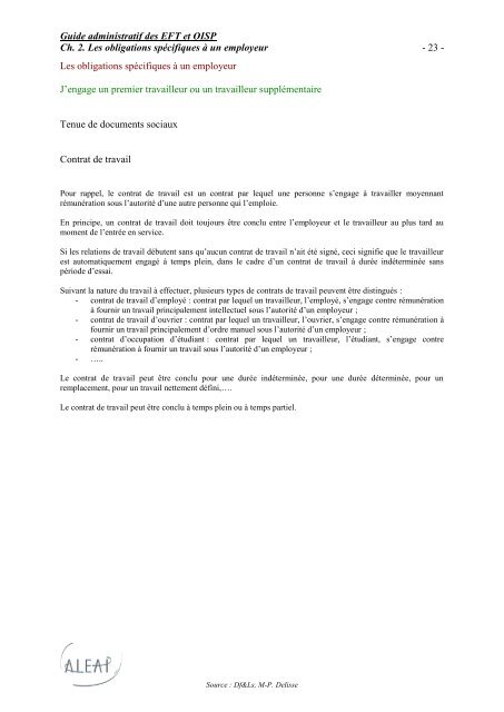 Guide administratif des EFT et OISP Ch. 2. Les obligations ... - Aleap