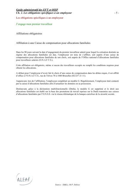 Guide administratif des EFT et OISP Ch. 2. Les obligations ... - Aleap