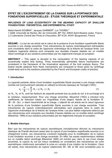 Effet de l'excentrement de la charge sur la portance des fondations ...