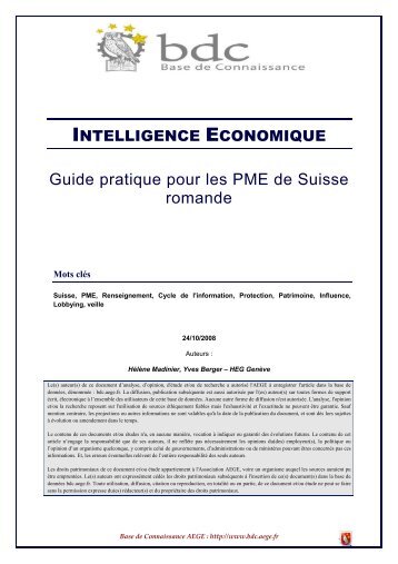 Intelligence Economique : Guide pratique pour les PME de Suisse ...