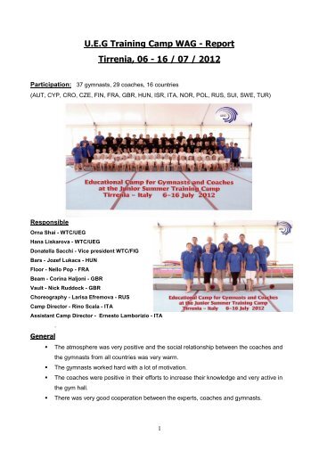 U.E.G Training Camp WAG - Report Tirrenia, 06 - 16 / 07 / 2012