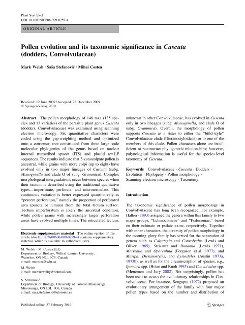 Pollen evolution and its taxonomic significance in Cuscuta (dodders ...